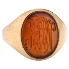 Antiker viktorianischer Karneol-Initial-Ring 14k Roségold Vintage Oval Signet