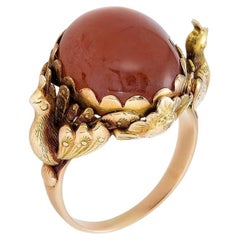 Antiguo Anillo Victoriano de Cornalina y Pavo Real