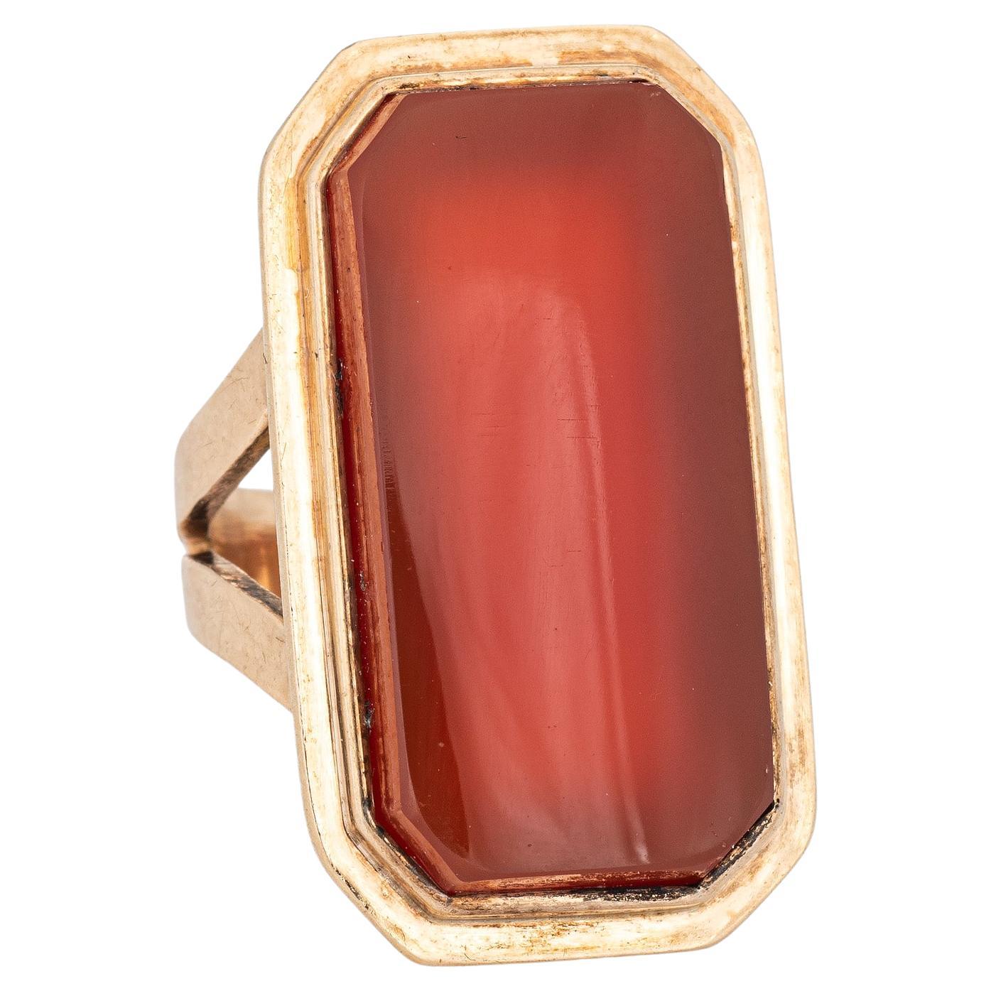 Antique Victorian Carnelian Ring Elongated 14k Yellow Gold Long Pink Band