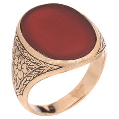 Antique Victorian Carnelian Signet Ring Vintage 10k Rose Gold Etched