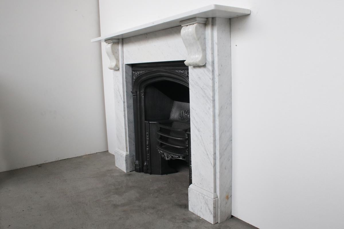 English Antique Victorian Carrara Marble Fireplace Surround