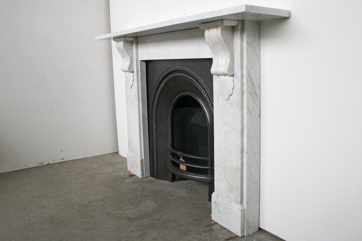 English Antique Victorian Carrara Marble Fireplace Surround
