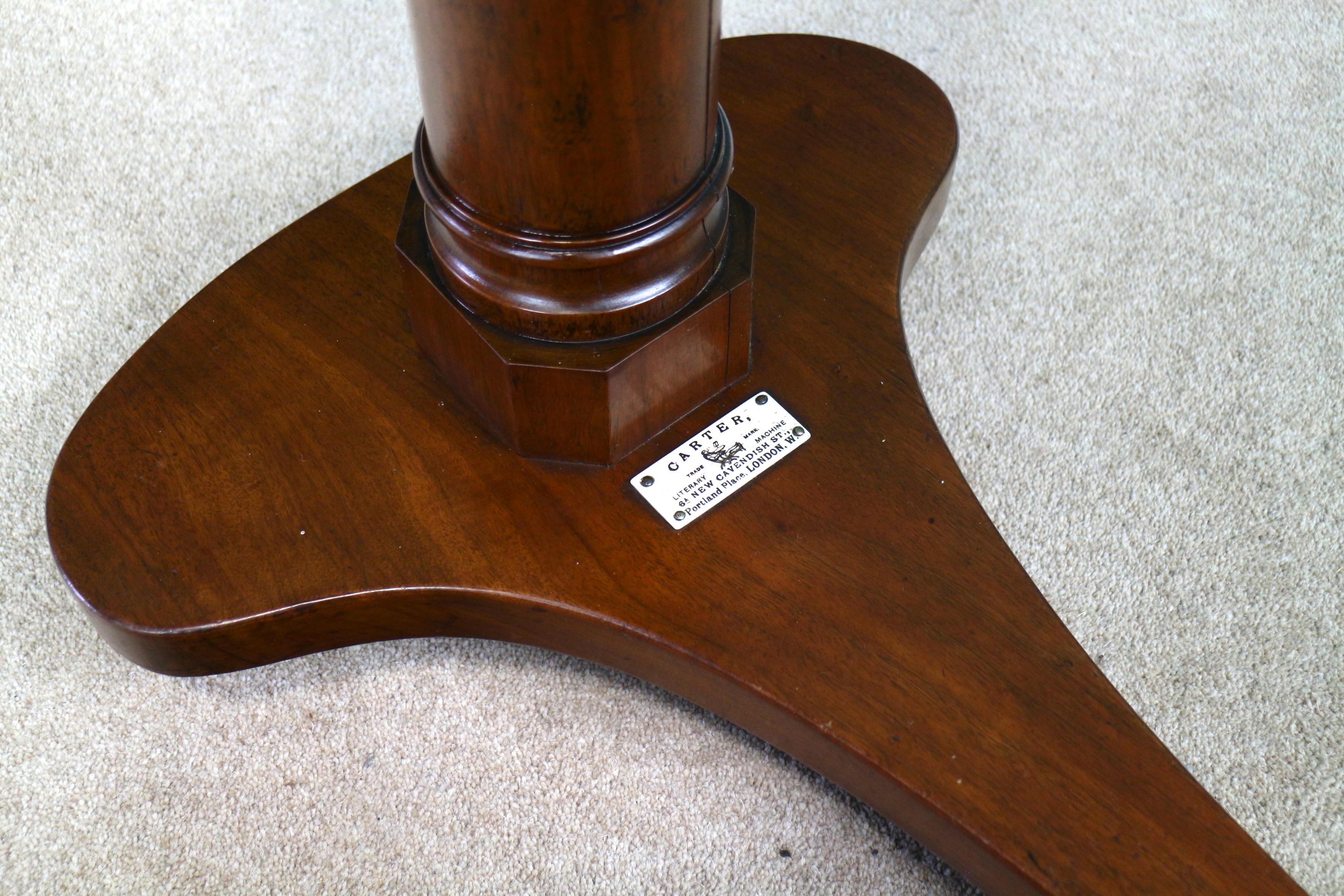 Ancienne table de lecture victorienne en acajou pour lit réglable Carter's Patent London en vente 5