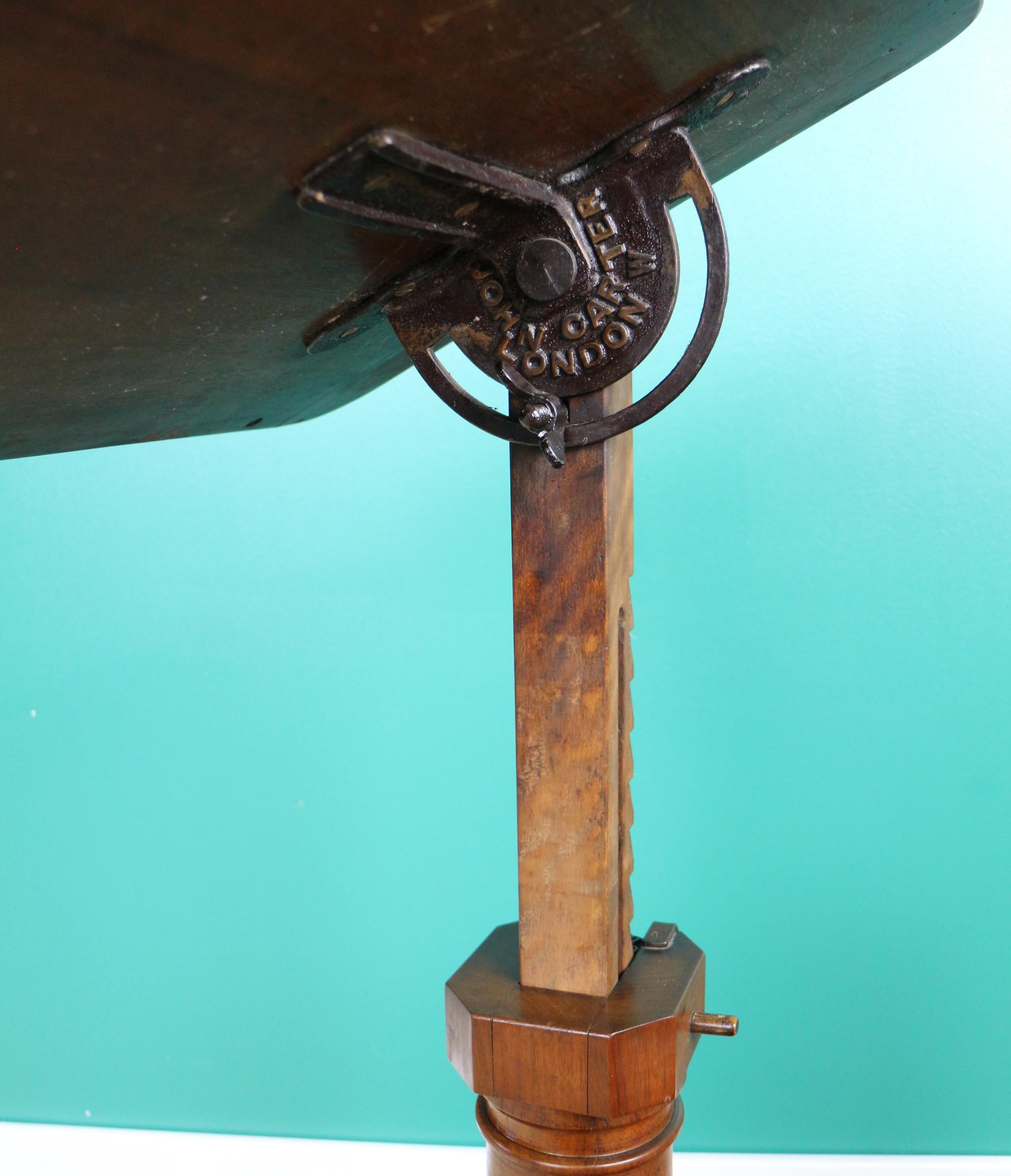 Ancienne table de lecture victorienne en acajou pour lit réglable Carter's Patent London en vente 7