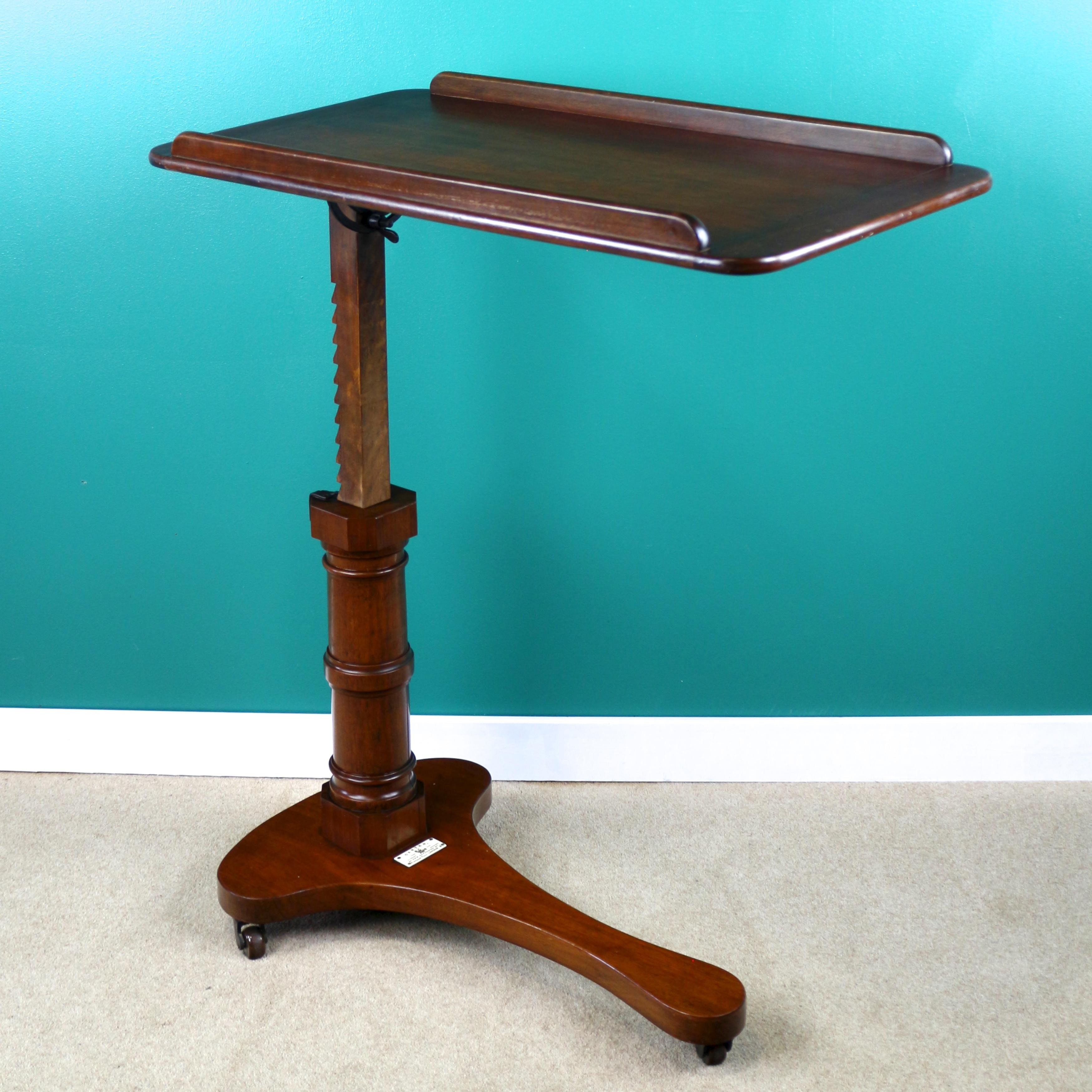 Fait main Ancienne table de lecture victorienne en acajou pour lit réglable Carter's Patent London en vente