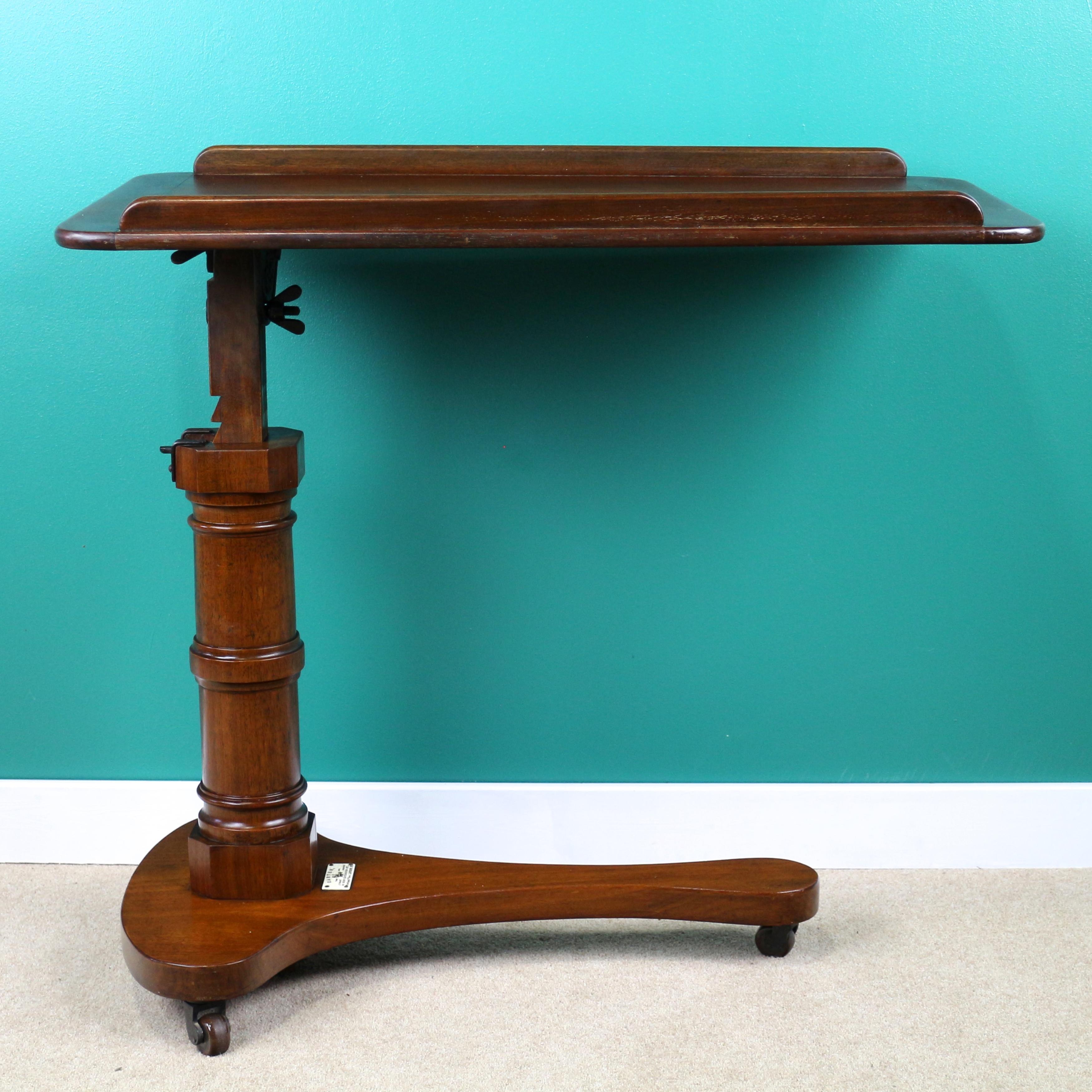 Ancienne table de lecture victorienne en acajou pour lit réglable Carter's Patent London Bon état - En vente à Glasgow, GB