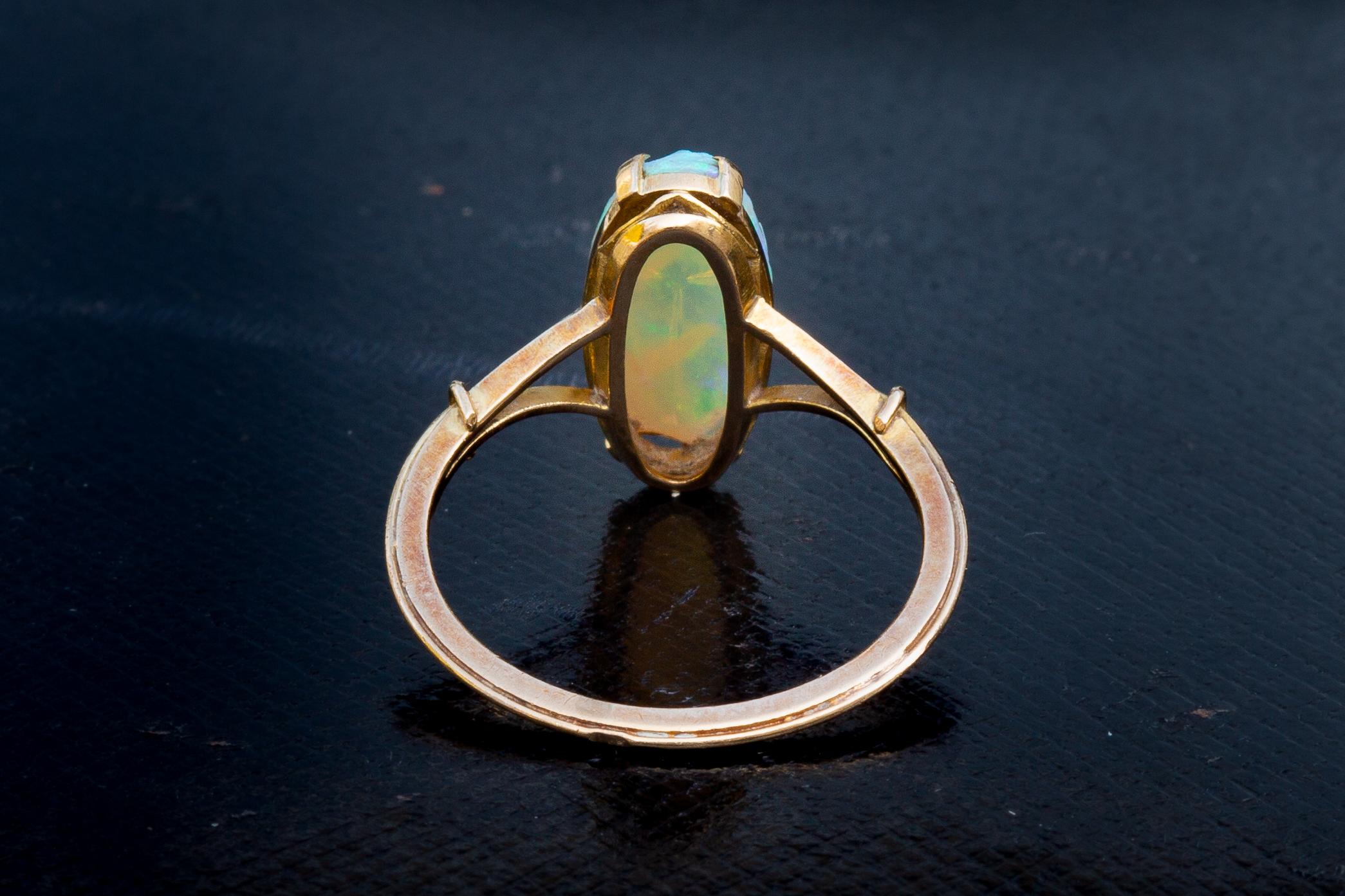 Antique Victorian Carved 2ct Opal Scarab Ring 18k Gold Egyptian Revival 14