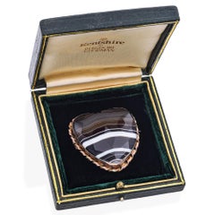 Antique Victorian Carved Agate Heart Brooch Pin