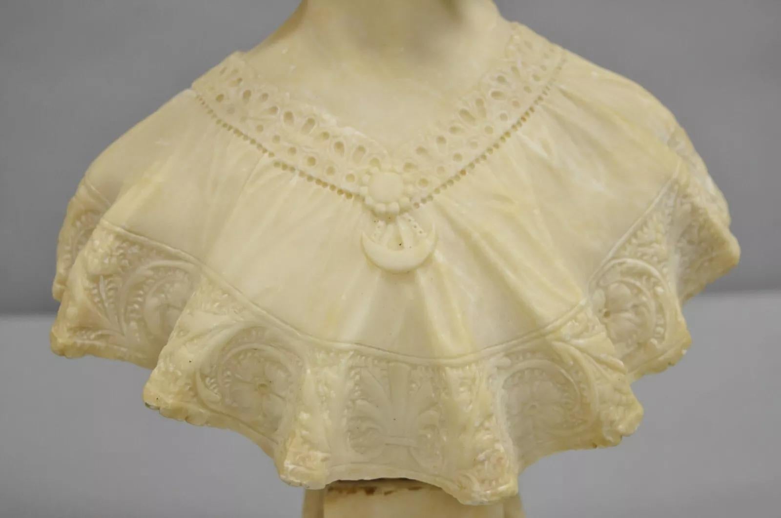 Antique Victorian Carved Alabaster Marble Figural Young Woman Maiden Bust Statue In Good Condition For Sale In Philadelphia, PA