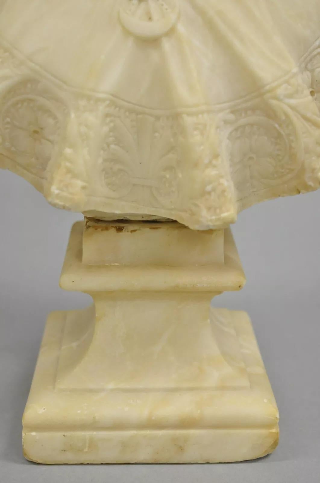 20th Century Antique Victorian Carved Alabaster Marble Figural Young Woman Maiden Bust Statue For Sale
