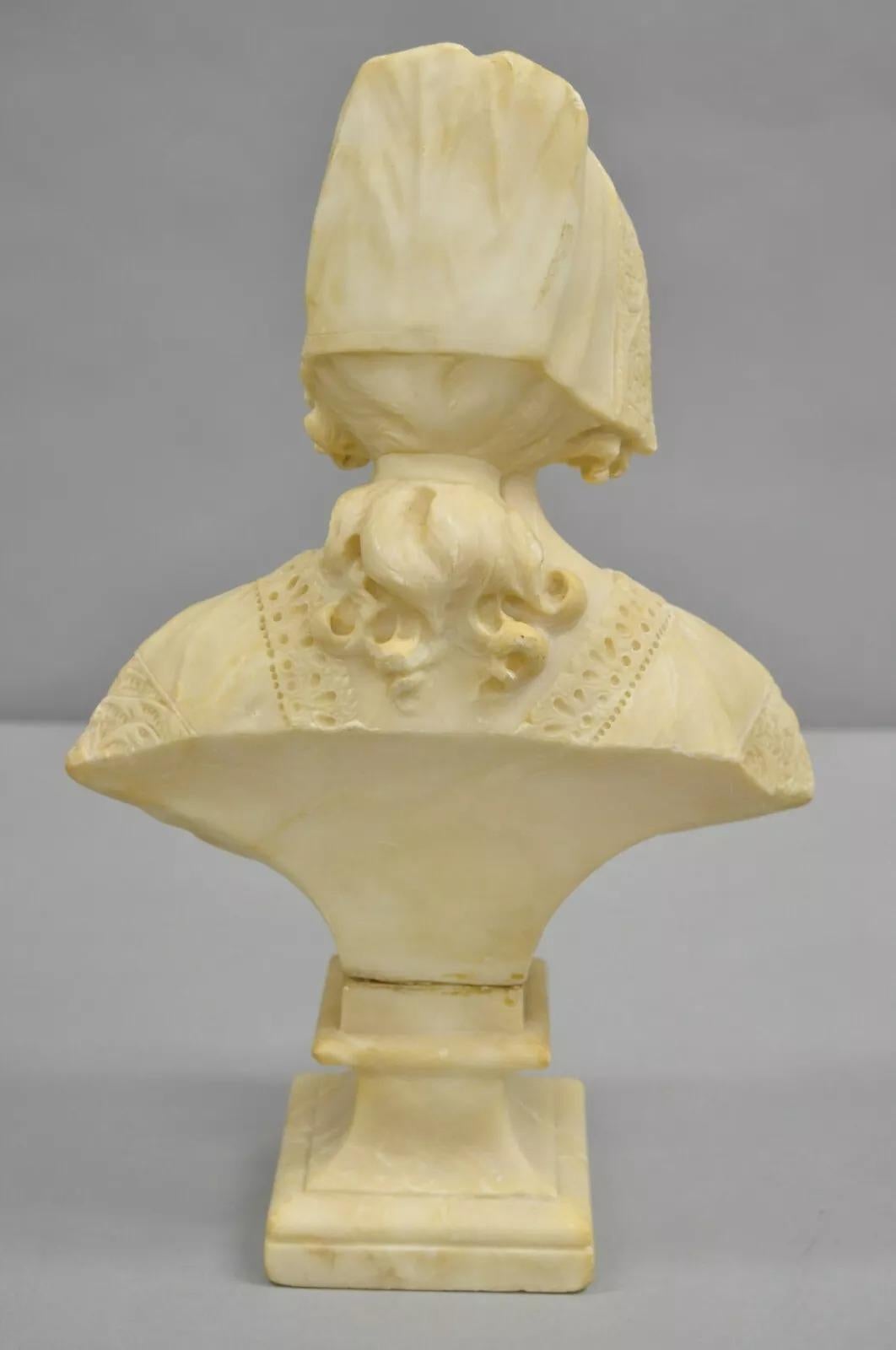 Antique Victorian Carved Alabaster Marble Figural Young Woman Maiden Bust Statue For Sale 2