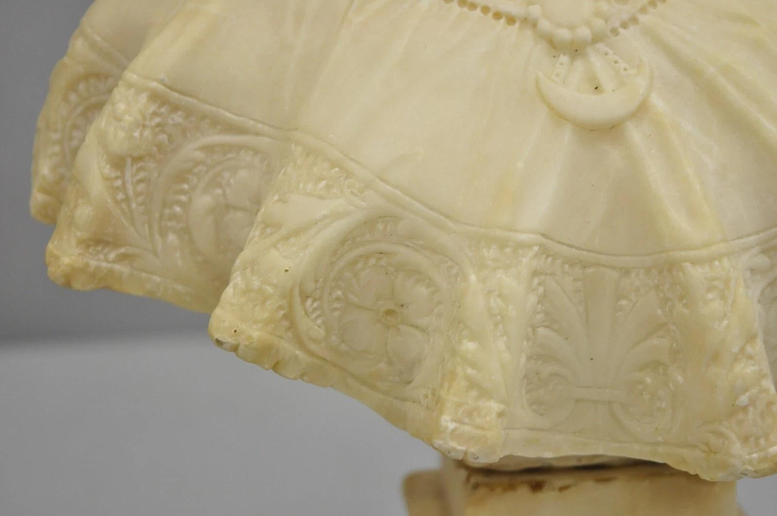 Antique Victorian Carved Alabaster Marble Figural Young Woman Maiden Bust Statue For Sale 4
