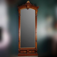 Antique Victorian Carved Burl and Ebonized Parcel Gilt Pier Mirror