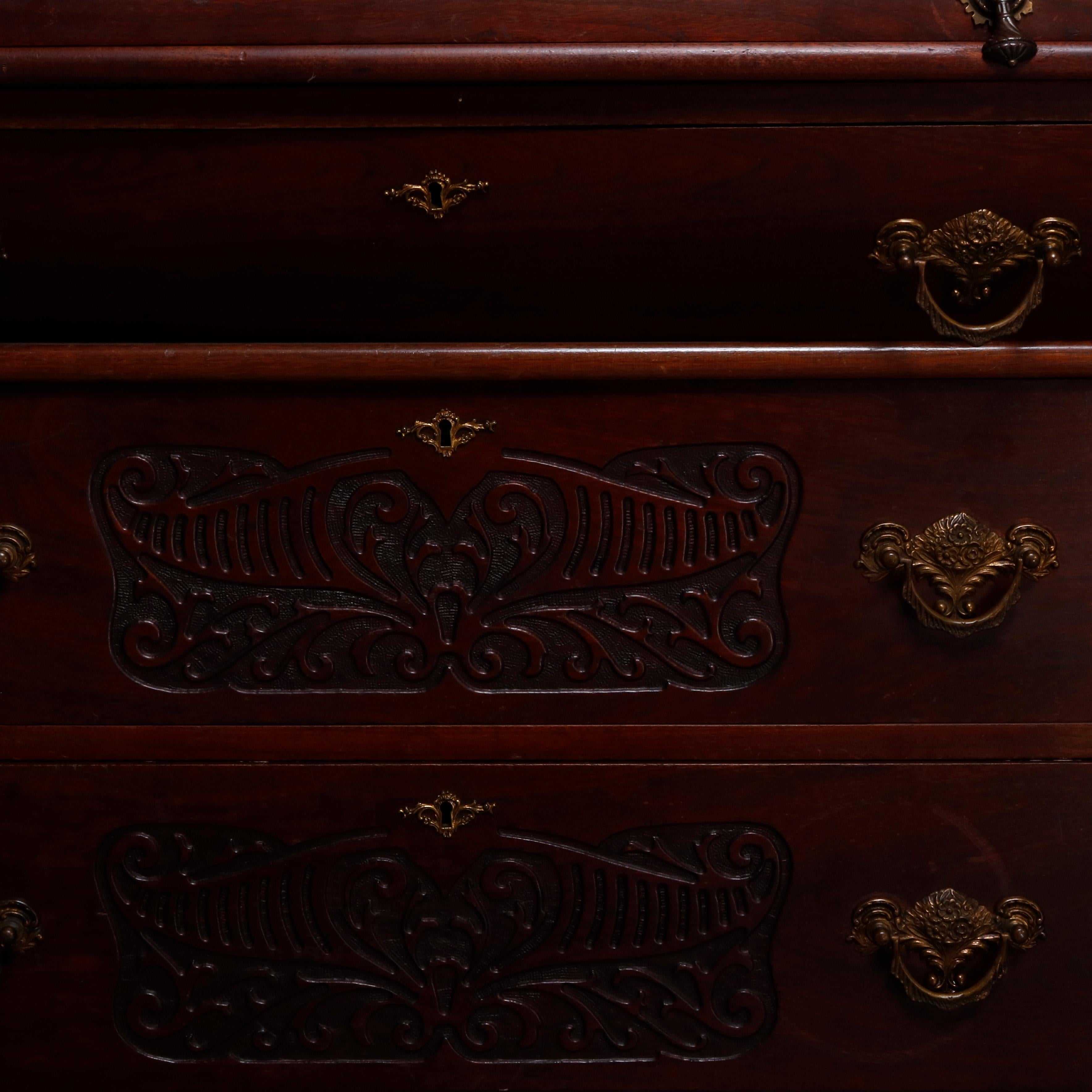 Antique Victorian Carved Burl Walnut Cylinder Bookcase Secretary, circa 1880 3