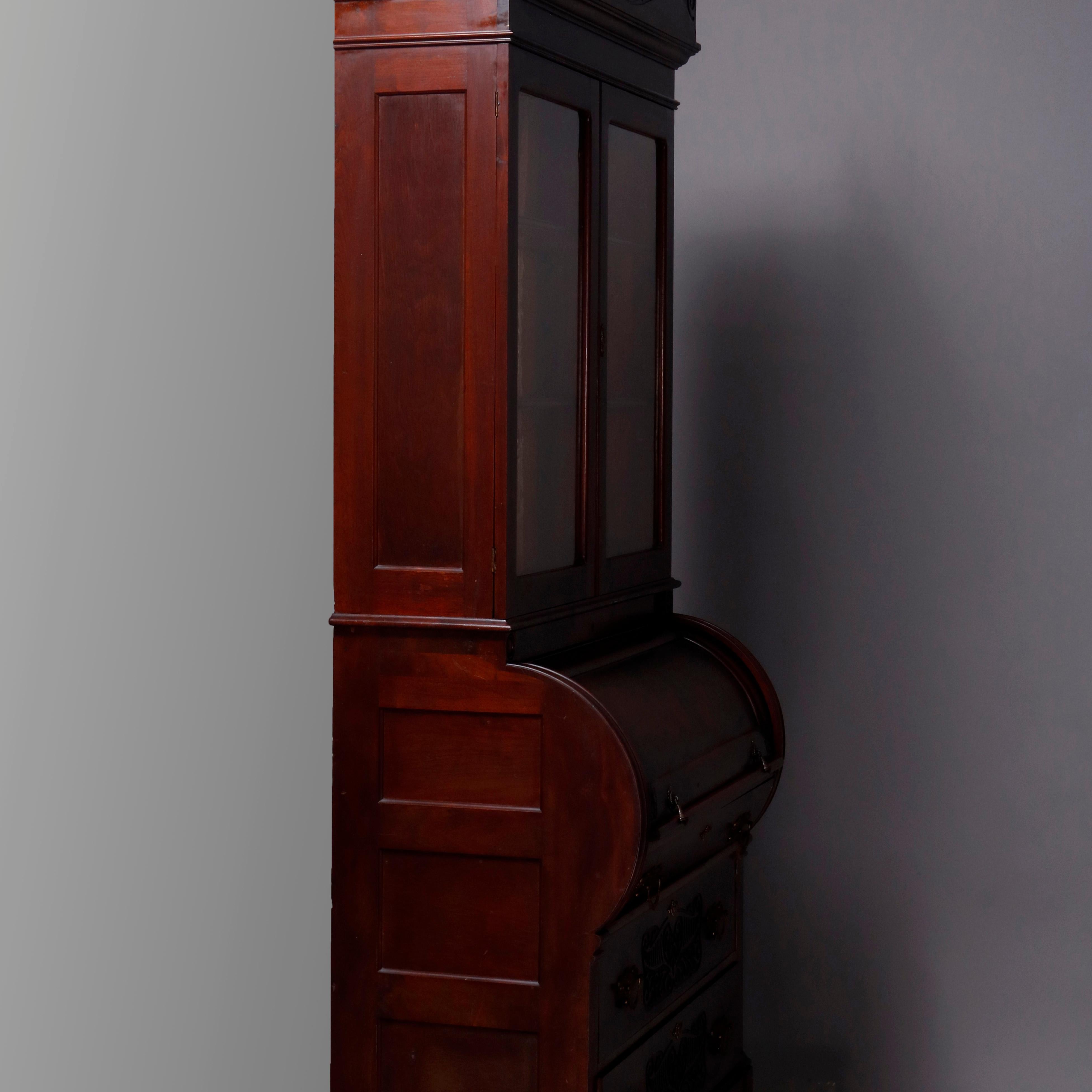 Antique Victorian Carved Burl Walnut Cylinder Bookcase Secretary, circa 1880 7