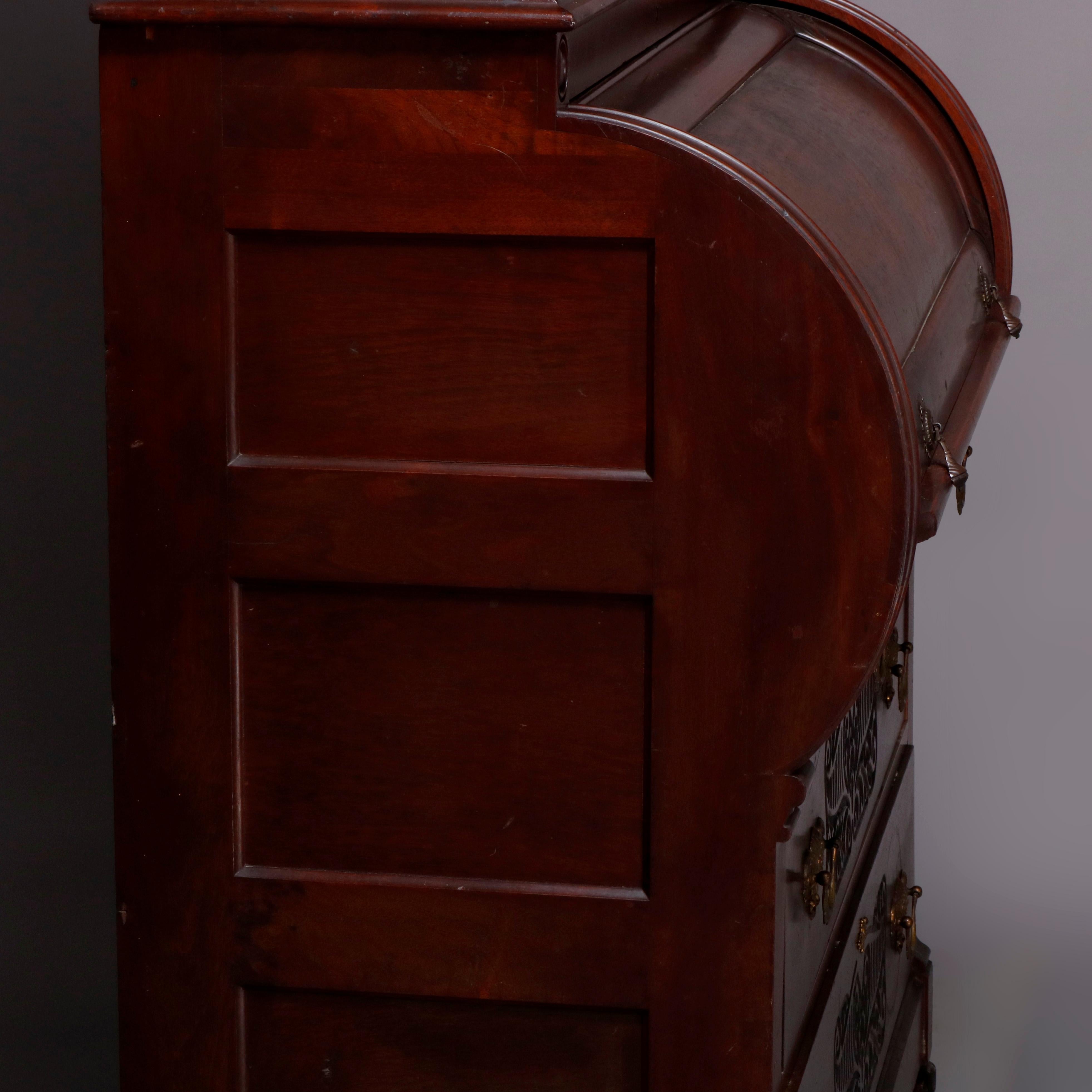 Antique Victorian Carved Burl Walnut Cylinder Bookcase Secretary, circa 1880 11
