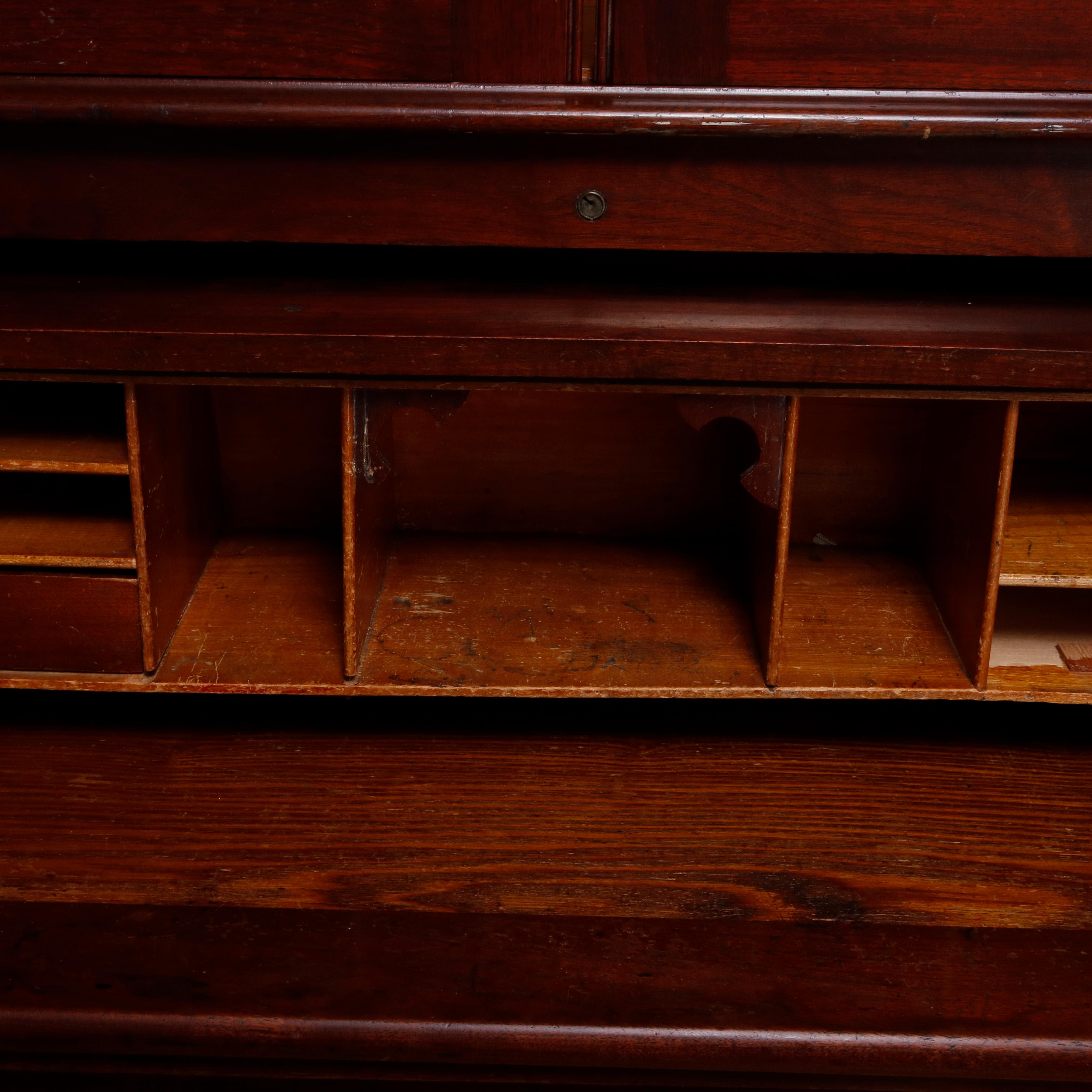 American Antique Victorian Carved Burl Walnut Cylinder Bookcase Secretary, circa 1880