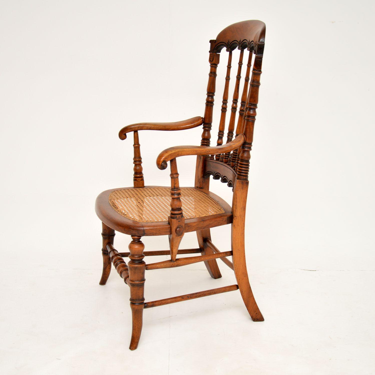 Caning Antique Victorian Carved & Cane Seated Armchair
