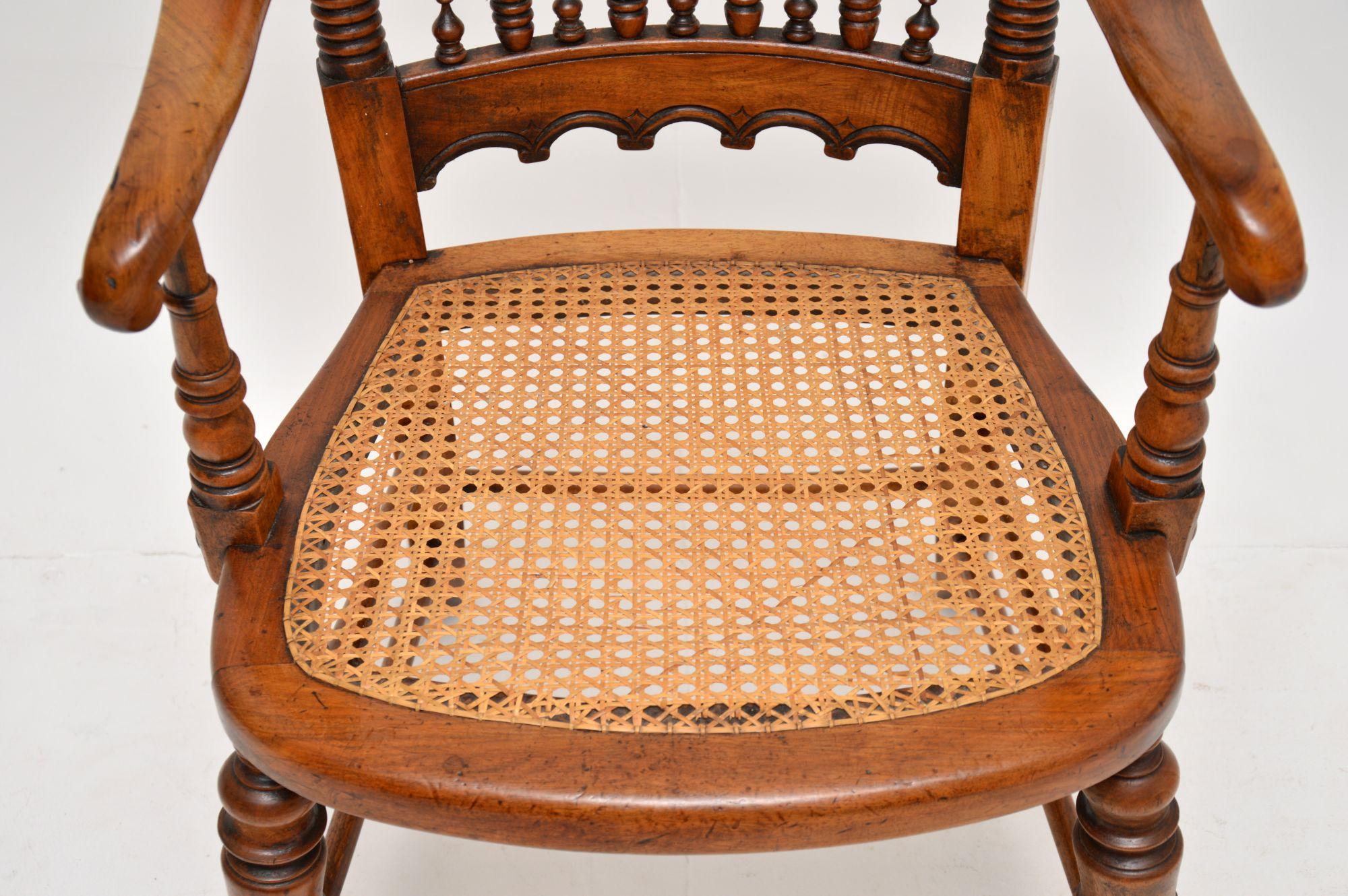 Elm Antique Victorian Carved & Cane Seated Armchair