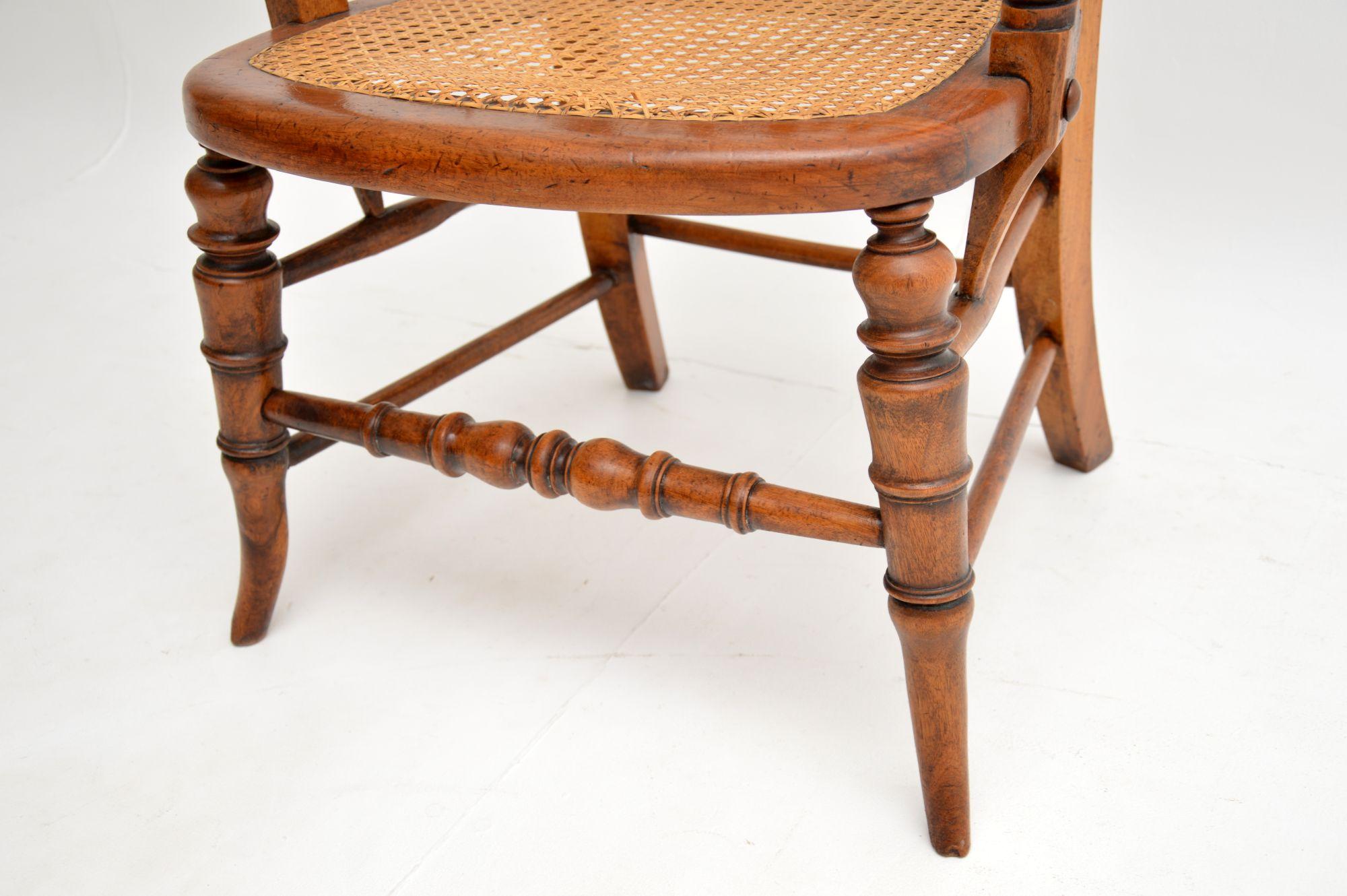 Antique Victorian Carved & Cane Seated Armchair 2