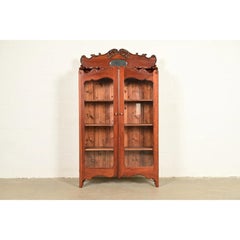 Antique Victorian Carved Cherry Wood Two-Door Bookcase Cabinet, Circa 1880s