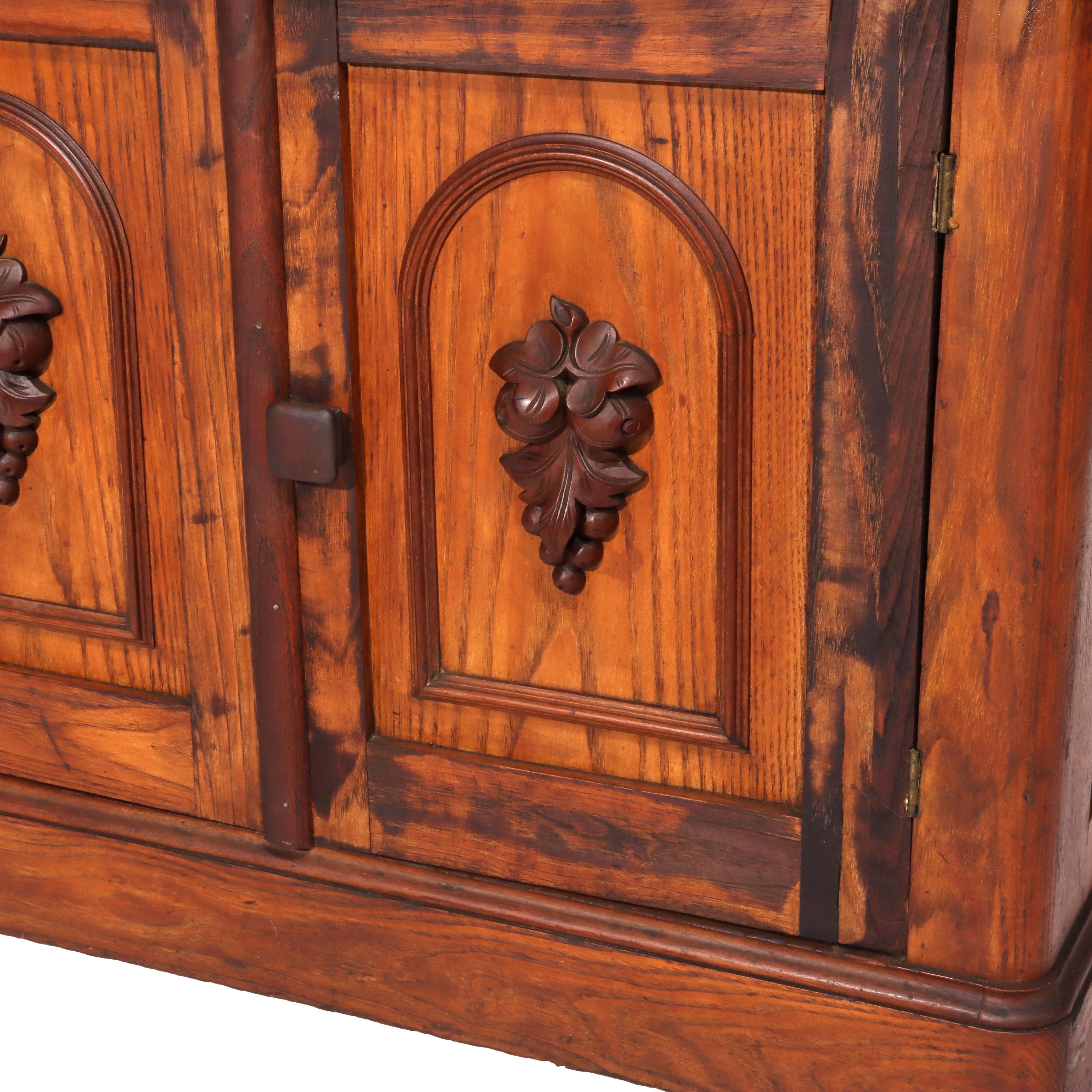 19th Century Antique Victorian Carved Chestnut & Walnut Marble Top Washstand c1890 For Sale