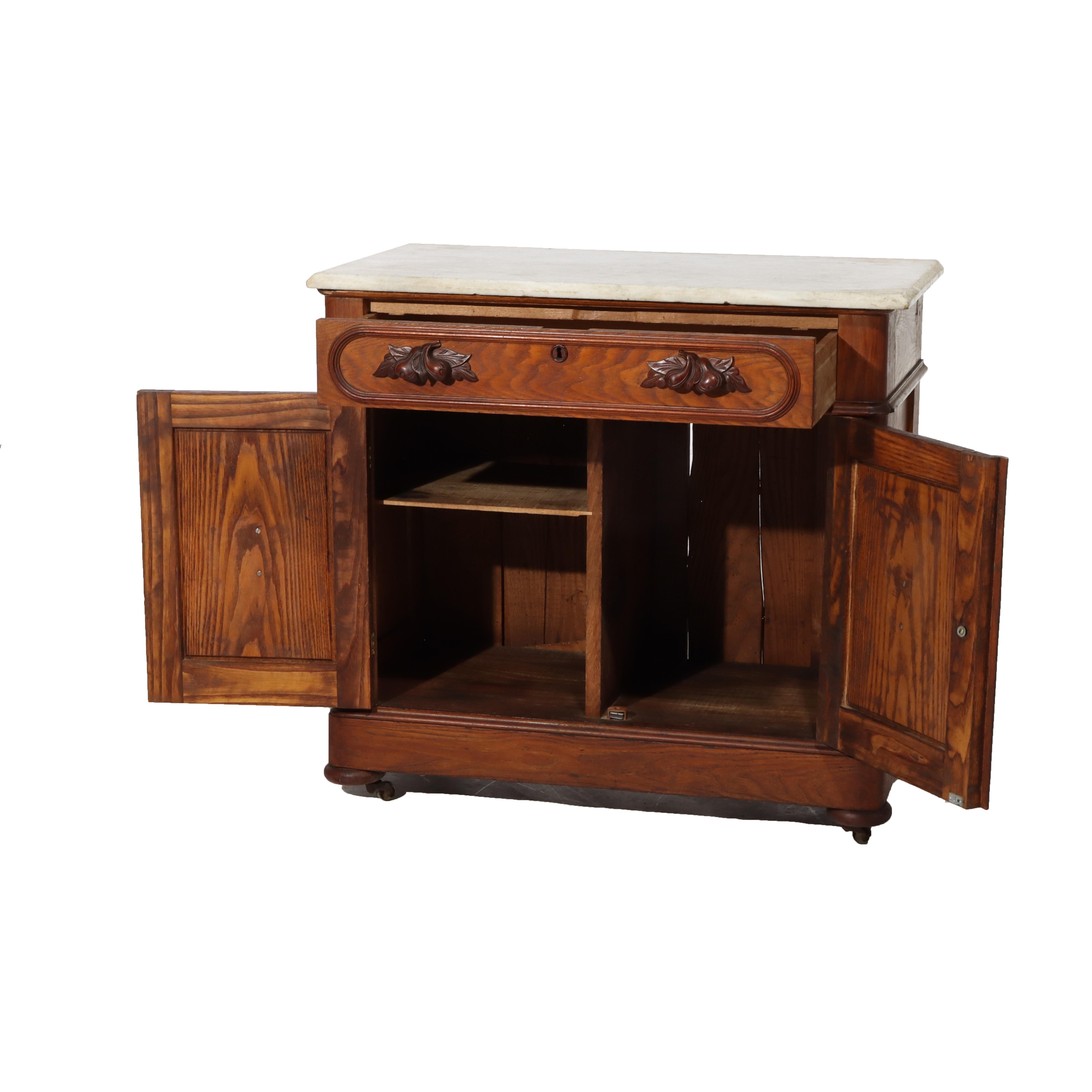 Antique Victorian Carved Chestnut & Walnut Marble Top Washstand c1890 For Sale 1