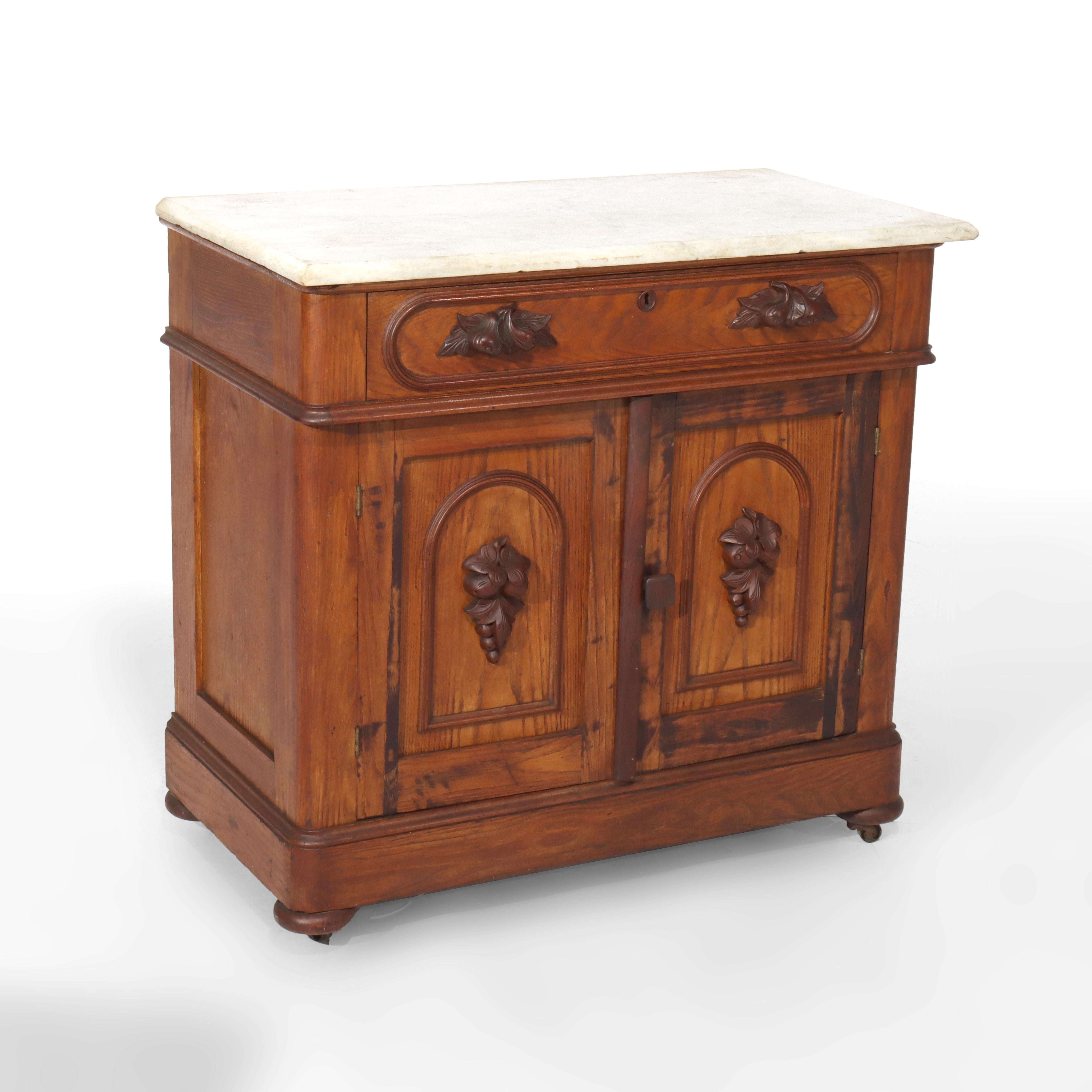 Antique Victorian Carved Chestnut & Walnut Marble Top Washstand c1890 For Sale 2