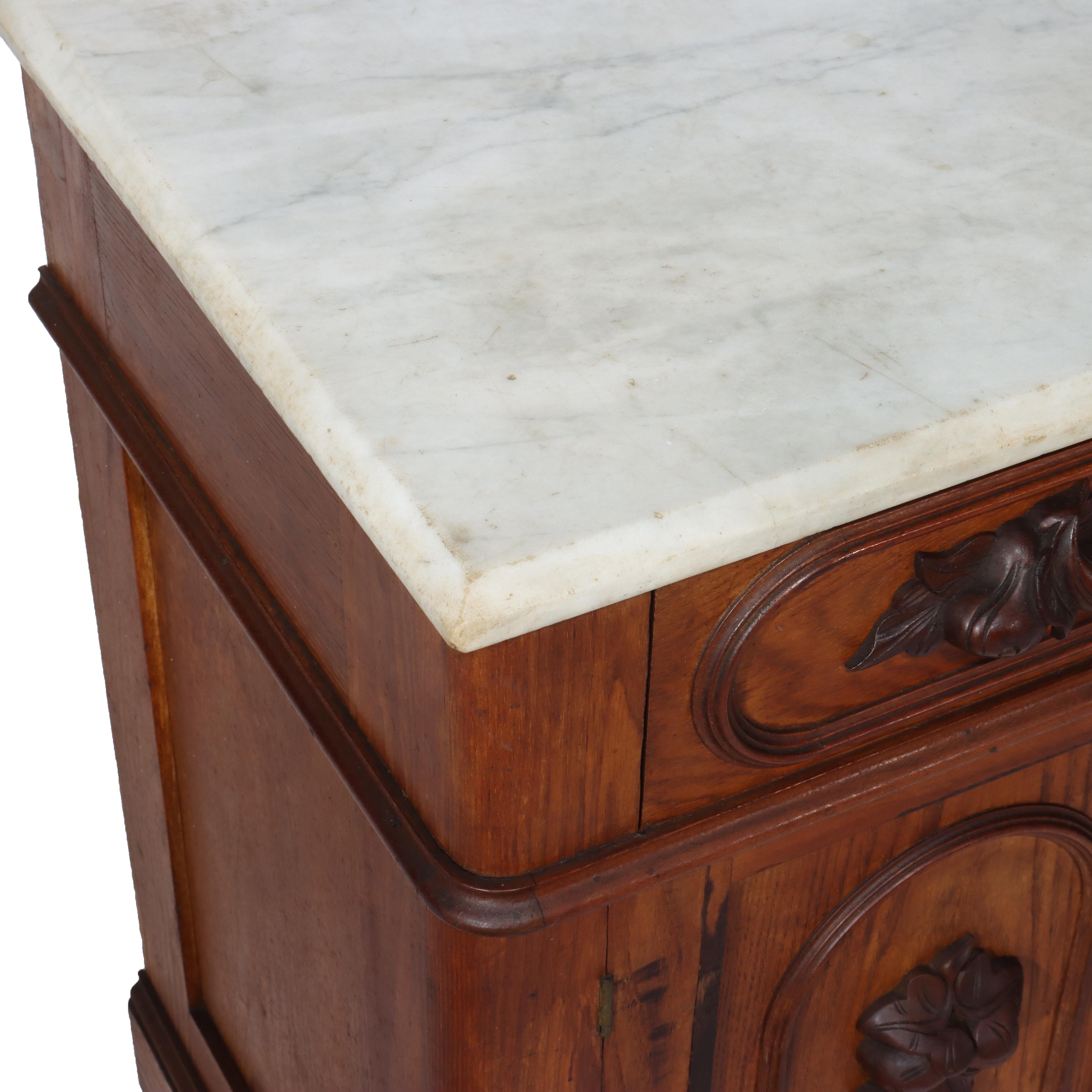 Antique Victorian Carved Chestnut & Walnut Marble Top Washstand c1890 For Sale 3