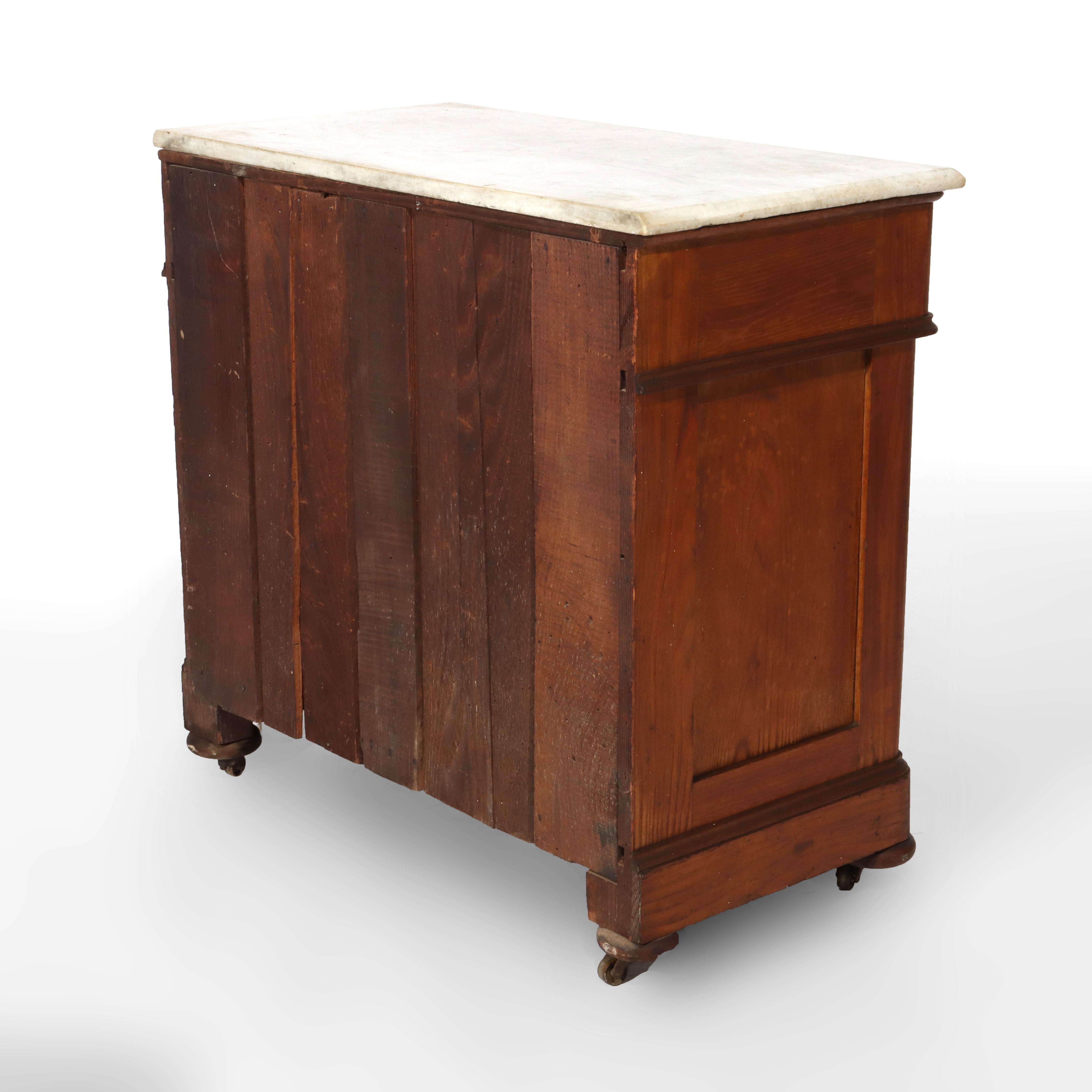 Antique Victorian Carved Chestnut & Walnut Marble Top Washstand c1890 For Sale 4