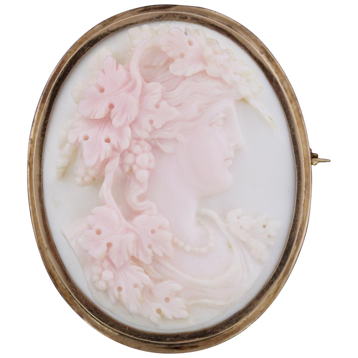 Antique Victorian Carved Coral Cameo Brooch