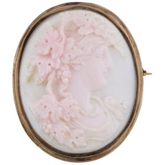 Antique Victorian Carved Coral Cameo Brooch