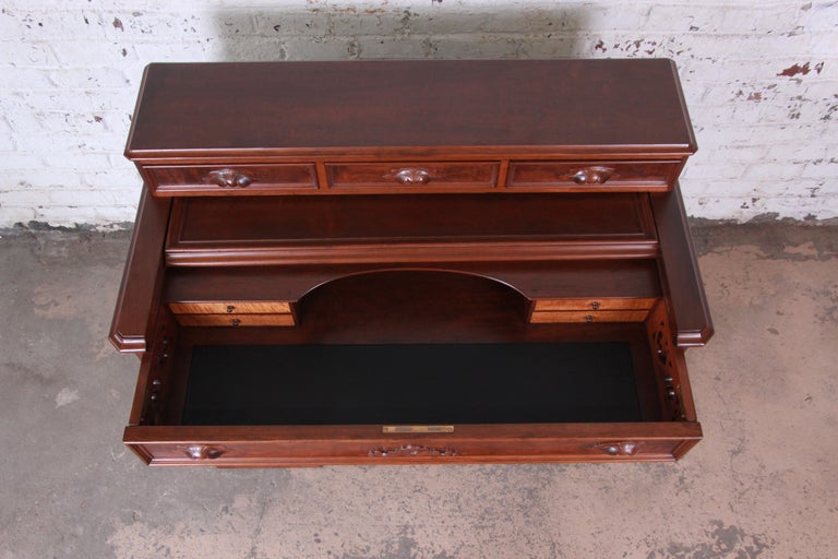 Antique Victorian Carved Flame Mahogany Chicago Railroad Desk, circa