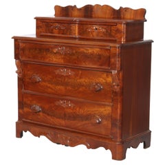 Antique Victorian Carved Flame Mahogany Five Drawer Chest C1880