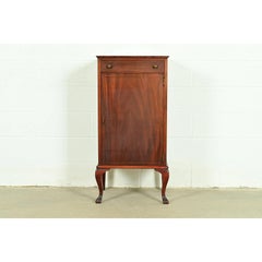 Antique Victorian Carved Inlaid Mahogany Music Cabinet, Circa 1900