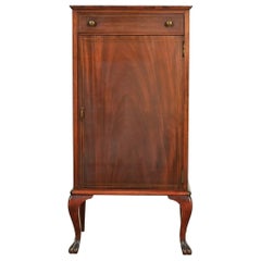 Antique Victorian Carved Inlaid Mahogany Music Cabinet, Circa 1900