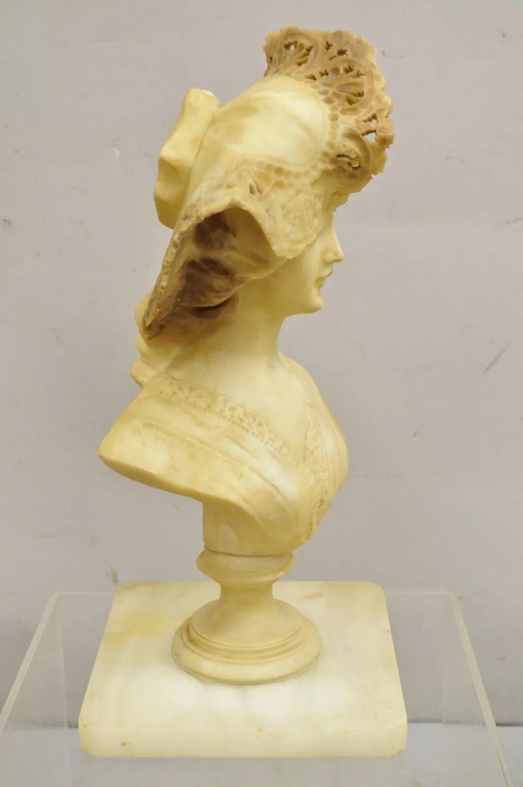 Antico Vittoriano Scolpito Italiano Busto di Donna in Alabastro Statua att Adolfo Cipriani in vendita 6
