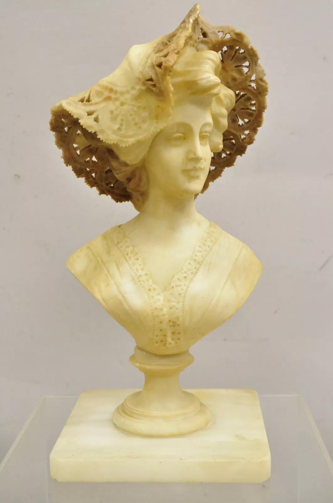 Antico Vittoriano Scolpito Italiano Busto di Donna in Alabastro Statua att Adolfo Cipriani in vendita 7
