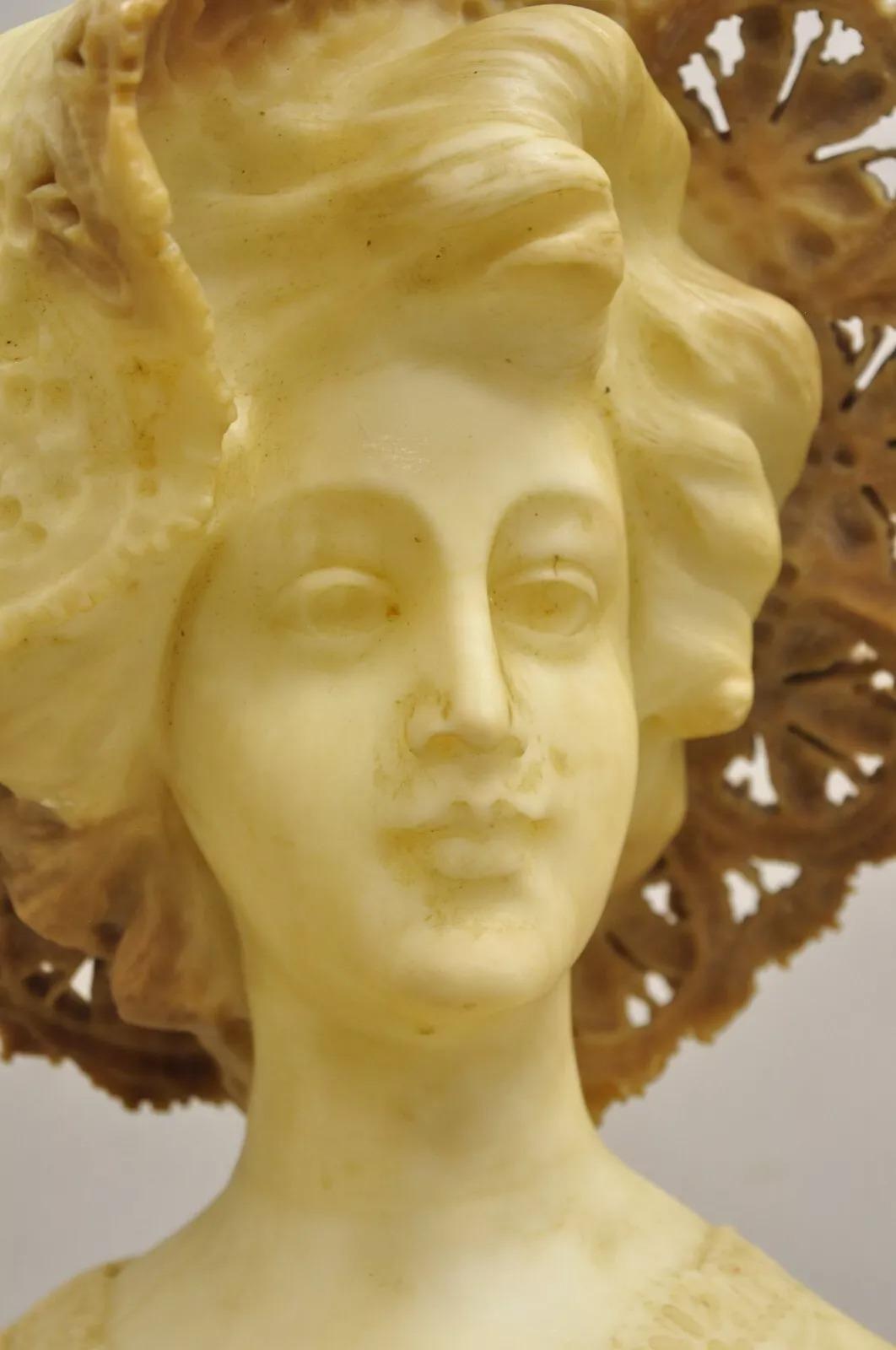 Antico Vittoriano Scolpito Italiano Busto di Donna in Alabastro Statua att Adolfo Cipriani in vendita 2