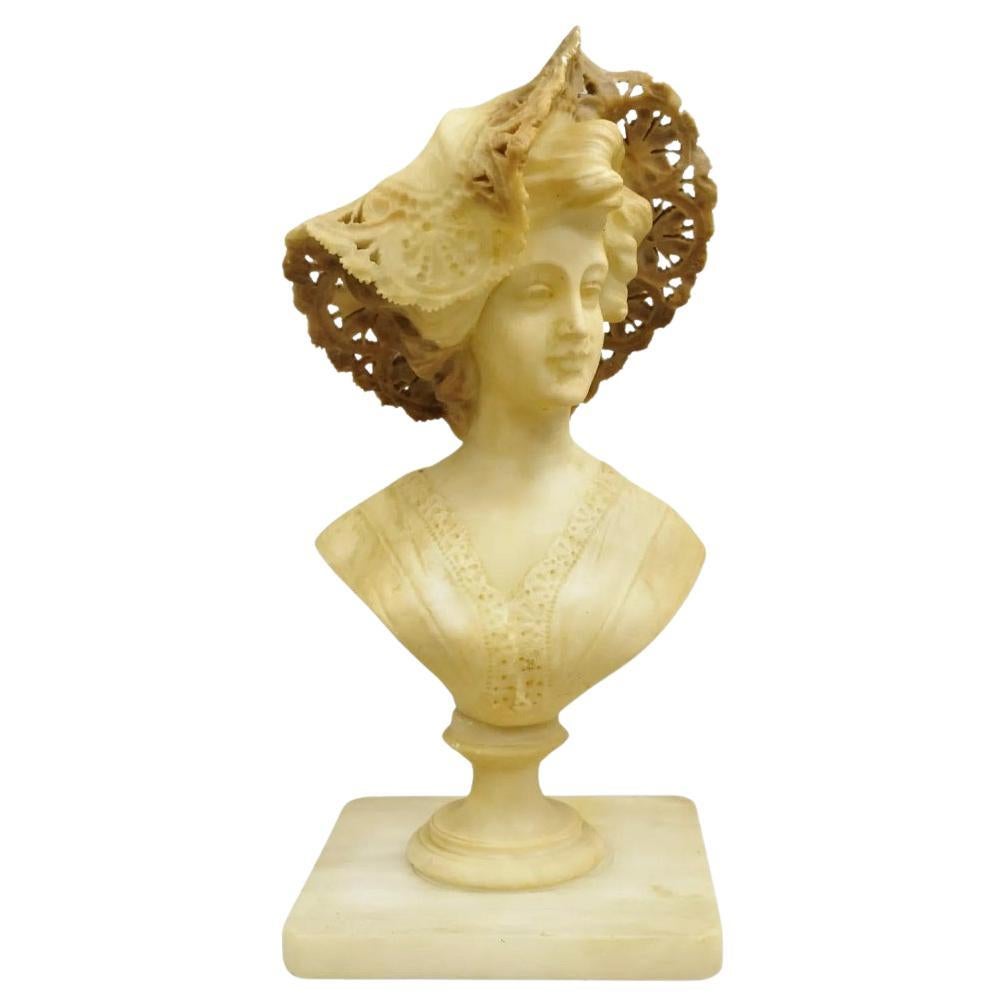Antiguo Alabastro Italiano Victoriano Tallado Estatua Busto Mujer att Adolfo Cipriani