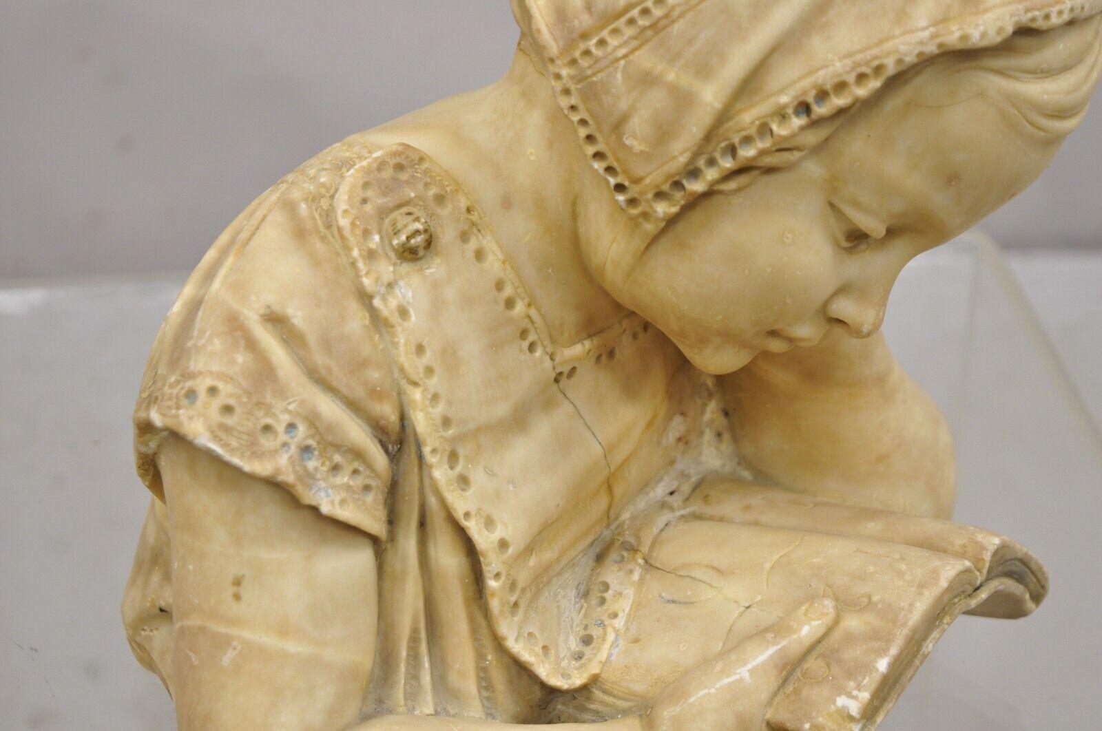 Antique Victorian Carved Italian Marble Bust Girl Reading Book Statue Sculpture 4