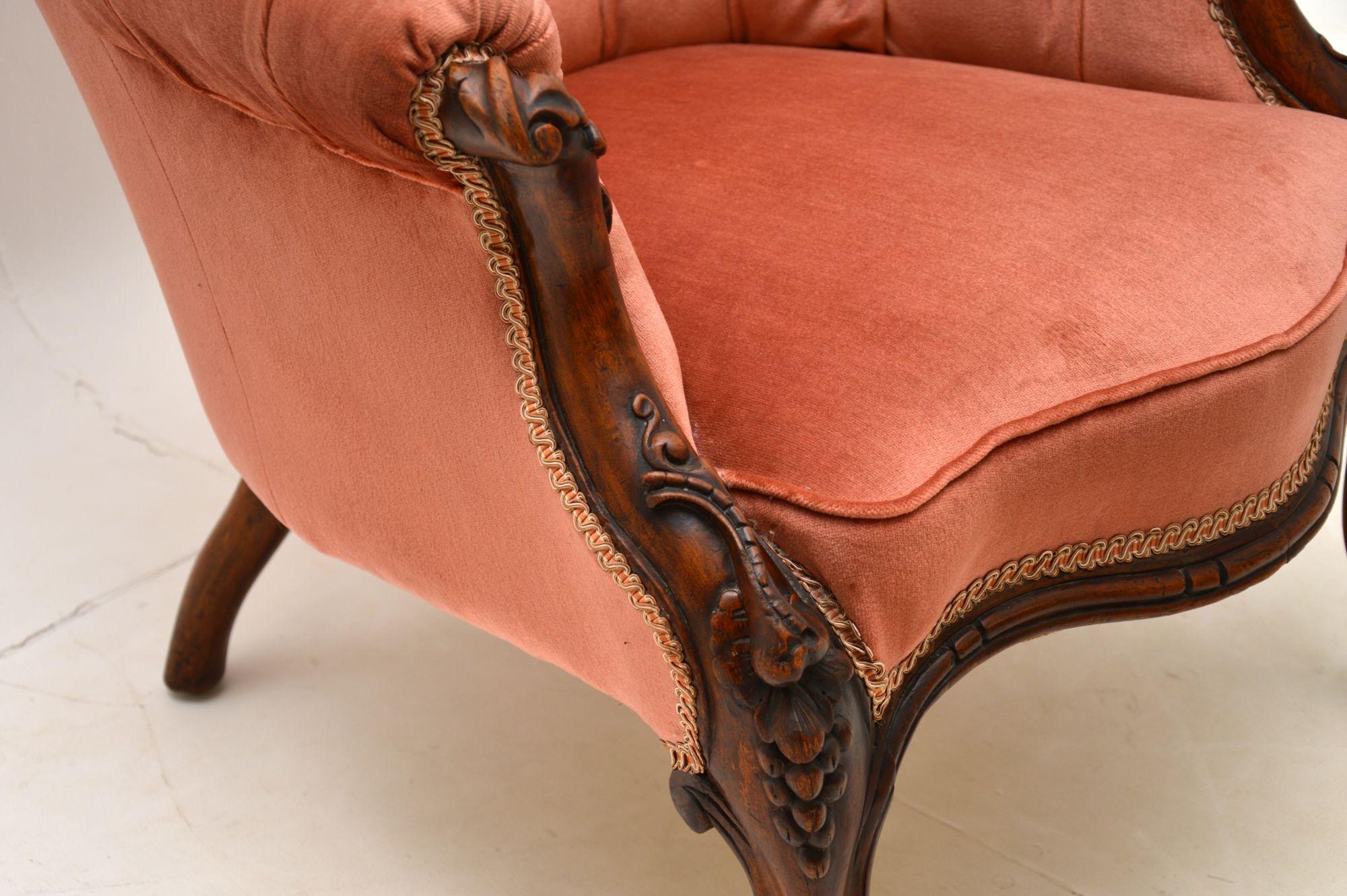 English Antique Victorian Carved Mahogany Armchair