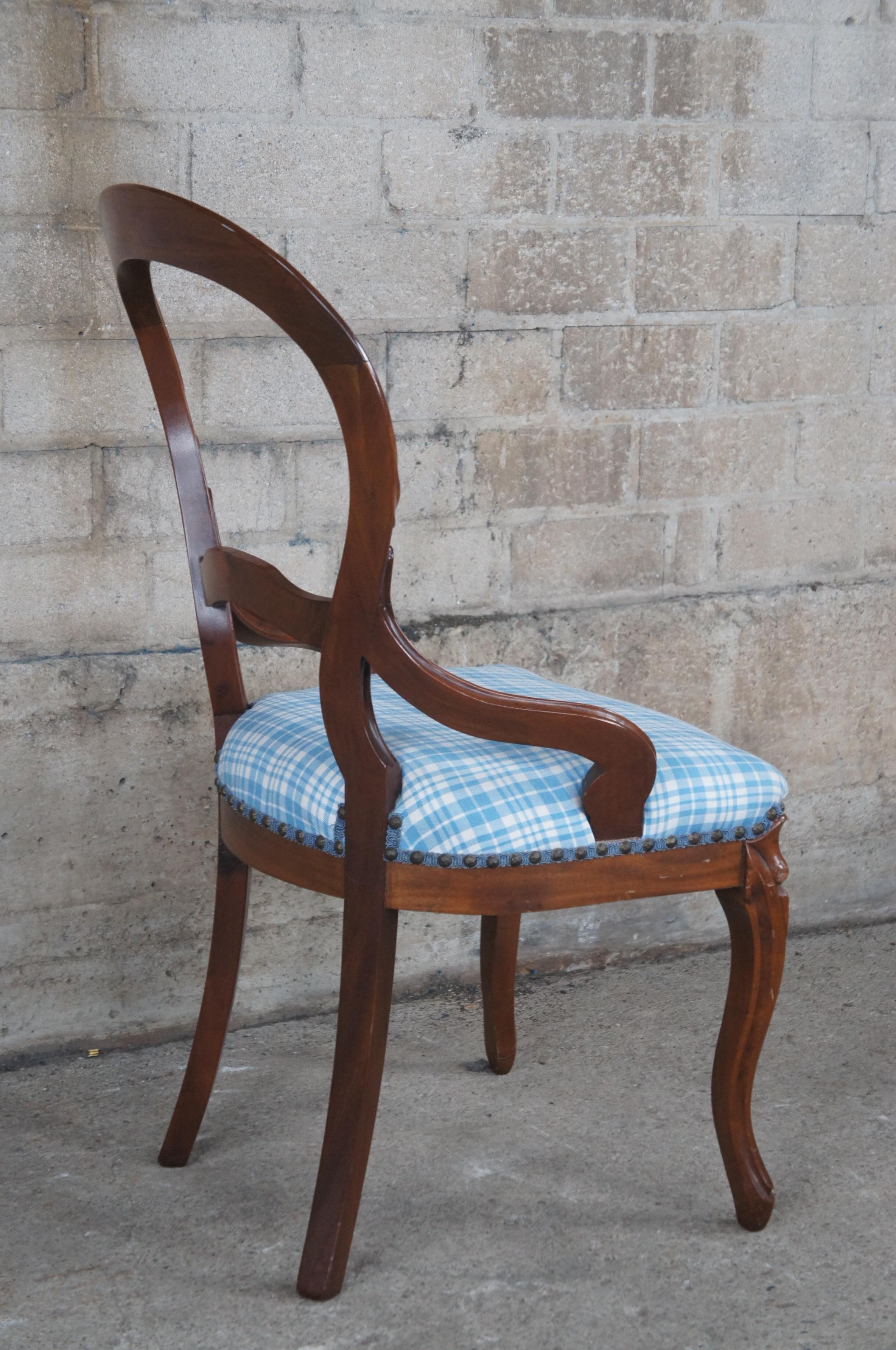 19th Century Antique Victorian Carved Mahogany Balloon Back Occasional Side Chair Paid Seat