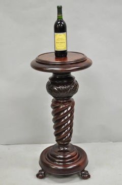 Antique Victorian Carved Mahogany Barley Twist Paw Foot Pedestal Plant Stand