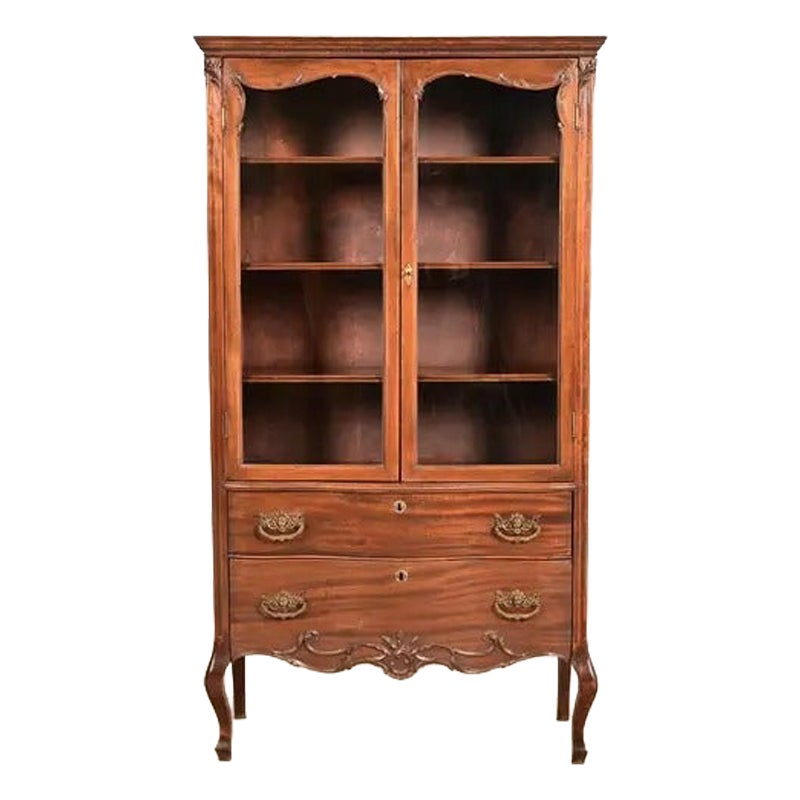 Antique Victorian Carved Mahogany Bookcase or Bar Cabinet, Circa 1890s