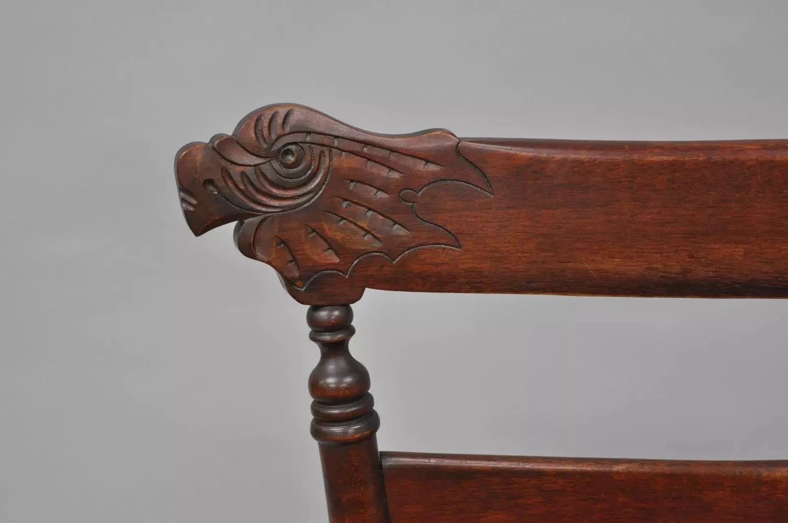 Antique Victorian Carved Mahogany Figural Eagle Cane Seat Rocker Rocking Chair For Sale 5