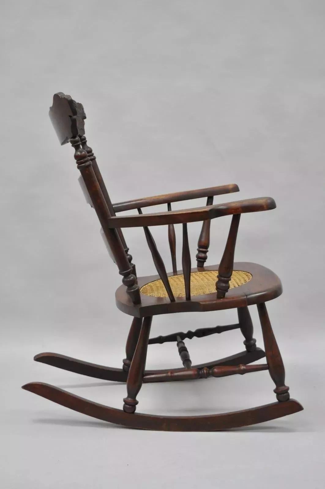 Antique Victorian Carved Mahogany Figural Eagle Cane Seat Rocker Rocking Chair For Sale 7