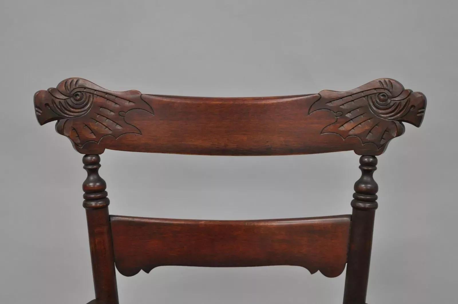 Unknown Antique Victorian Carved Mahogany Figural Eagle Cane Seat Rocker Rocking Chair For Sale