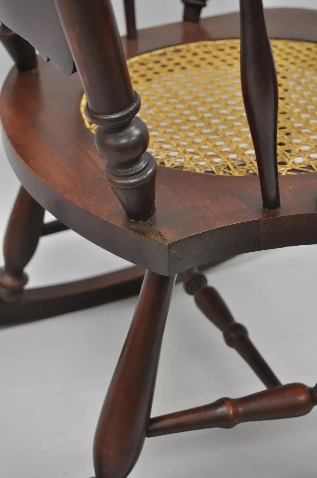 20th Century Antique Victorian Carved Mahogany Figural Eagle Cane Seat Rocker Rocking Chair For Sale