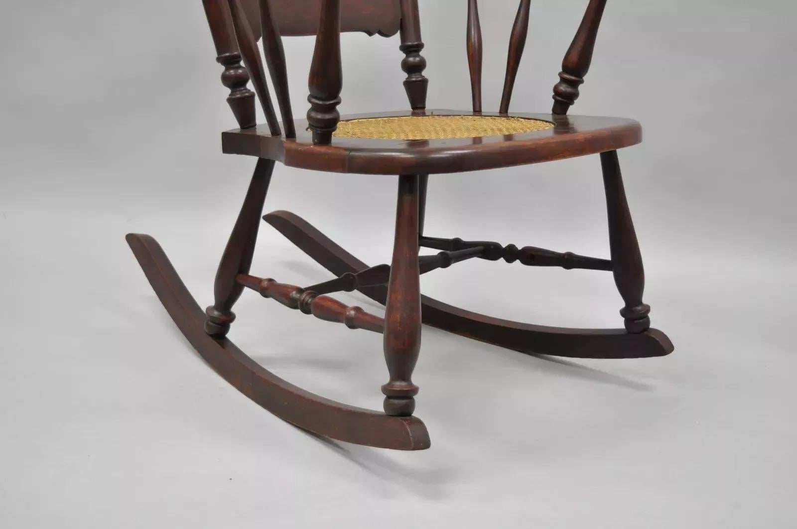 Antique Victorian Carved Mahogany Figural Eagle Cane Seat Rocker Rocking Chair For Sale 1